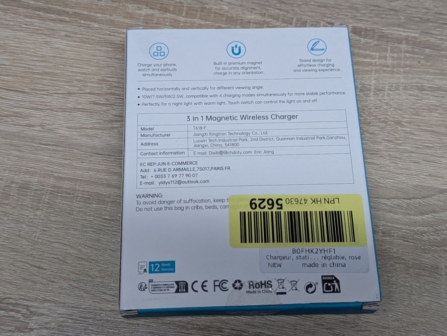 Новий Магнітна бездротова зарядна станція 3-в-1 Mukiya T618-F [ProductHub SKU T618-F(P)]