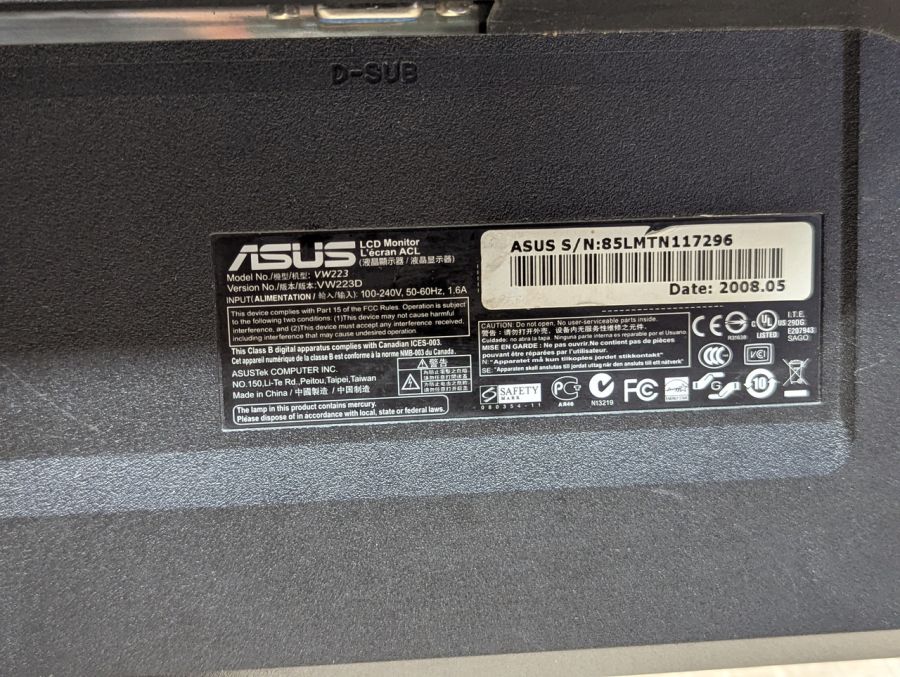 Б/В Монітор ASUS VW223D [ProductHub SKU VW223D]