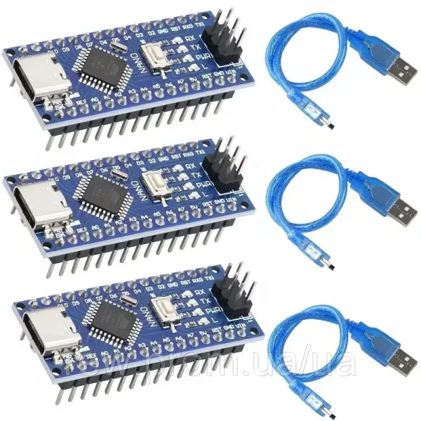 Новий Комплект мікроконтролерів Arduino Nano,ATmega328P з кабелями USB Type-С [ProductHub SKU 328P(20)]