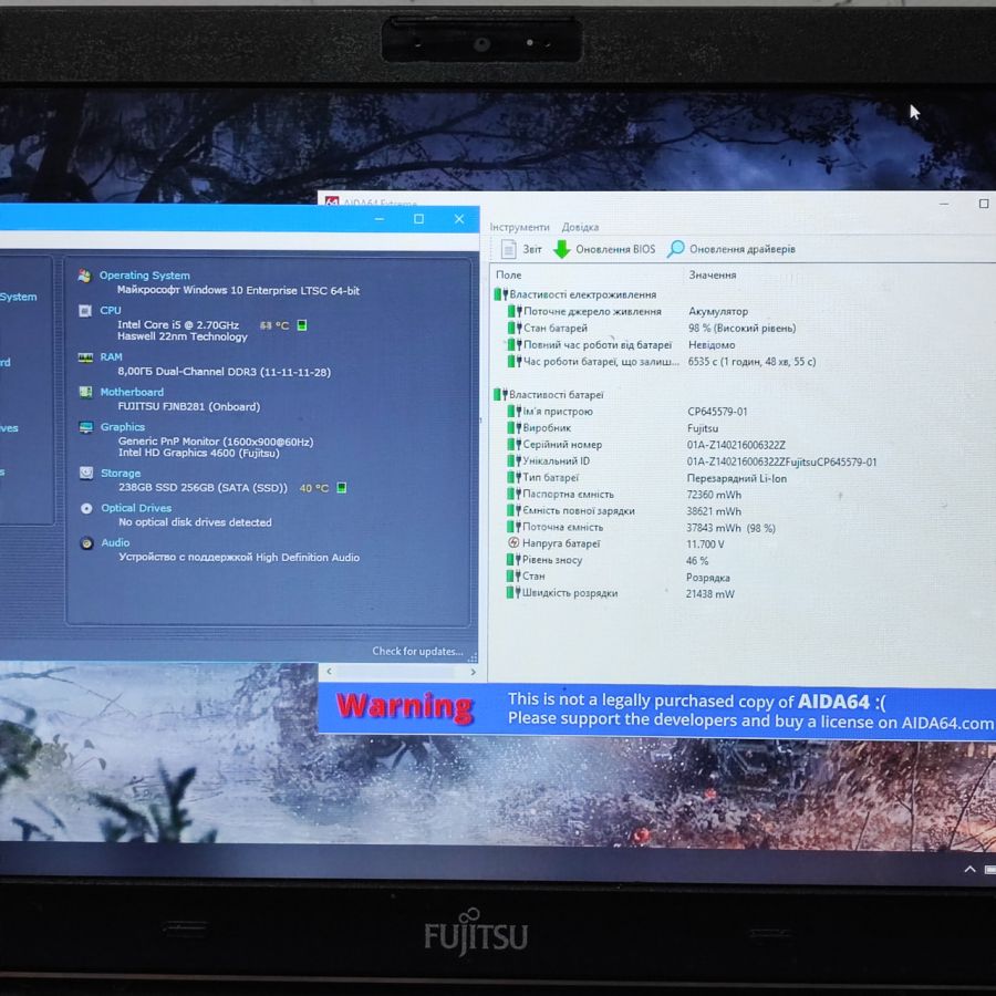 Ноутбук Б/В Fujitsu E544, Intel Core i5-4310M, DDR3 8 GB, SSD 256GB, 14" HD