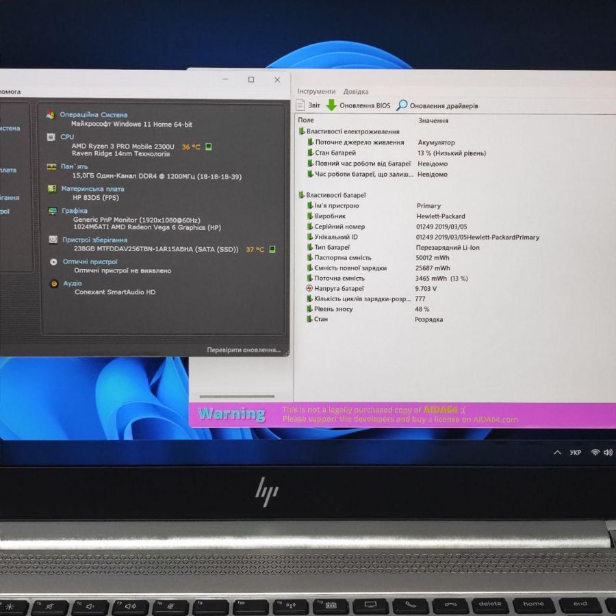Ноутбук Б/В HP EliteBook 755 G5, AMD Ryzen 3 Pro Mobile 2300U, DDR4 16 GB, SSD 256GB, AMD Radeon Vega, 15.6" Full HD