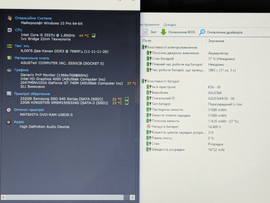 Ноутбук Б/В ASUS VIVO Book S550CB, Intel Core i5-3337U, DDR3 8 GB, SSD 512GB, GT 740M 2Gb, 15.6" Сенсор