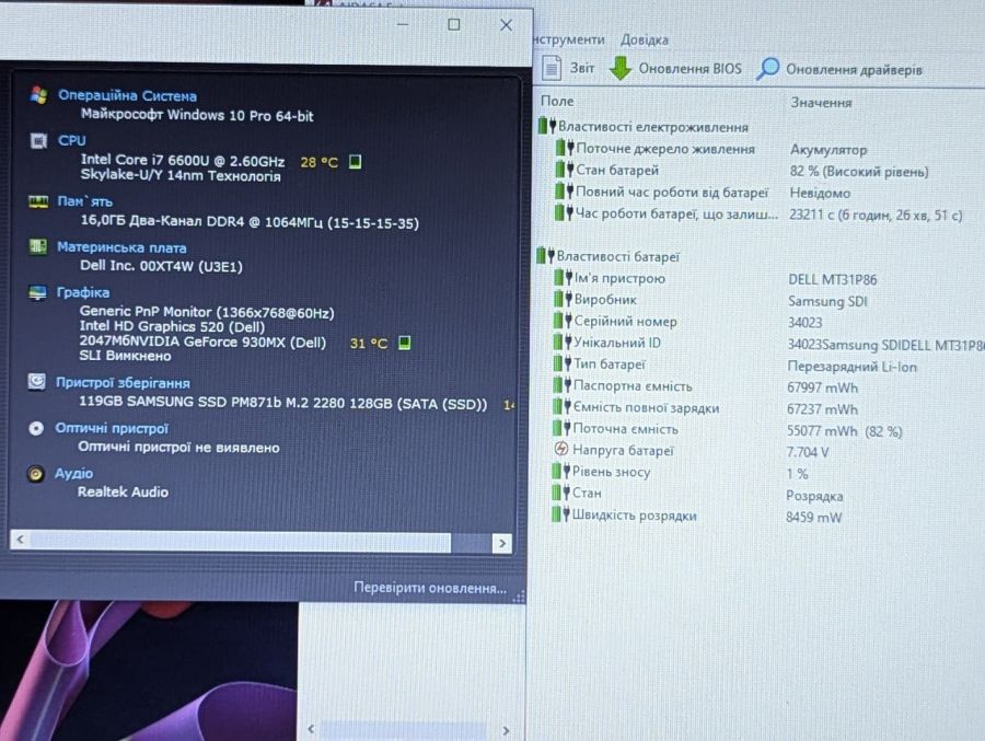 Уцінка! Ноутбук Б/В Dell Latitude 5480, Intel Core i7-6600U, DDR4 16 GB, SSD 128GB, NVIDIA GeForce 930MX 2Gb, 14"