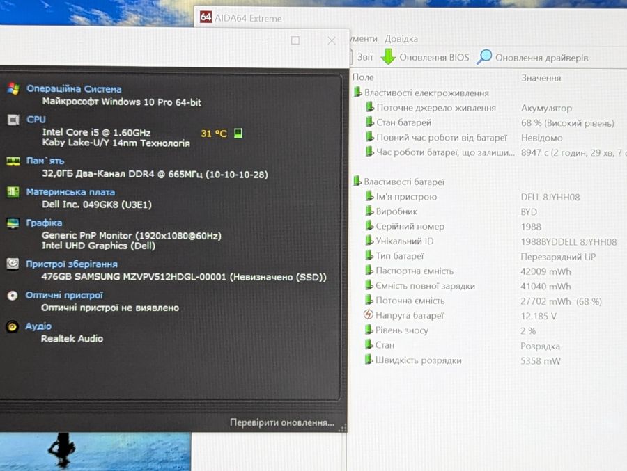 Уцінка! Ноутбук Б/В Dell Latitude 5310 2in 1, Intel Core i5-10210U, DDR4 32 GB, SSD 512GB, 14" Full HD Сенсор