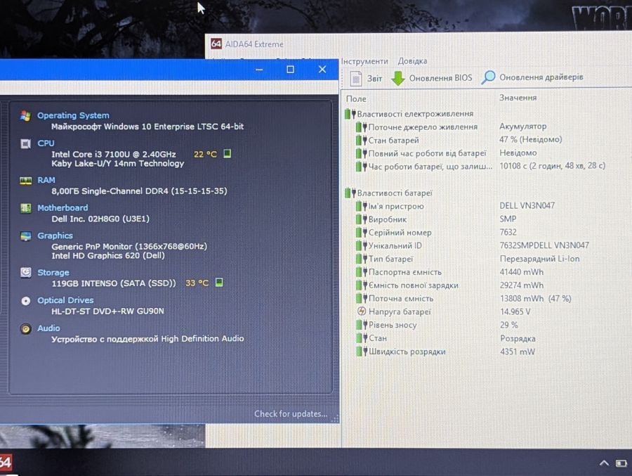 Уцінка! Ноутбук Б/В Dell Vostro 15-3568, Intel Core i3-7130U, DDR4 8 GB, SSD 128GB, 15.6" HD