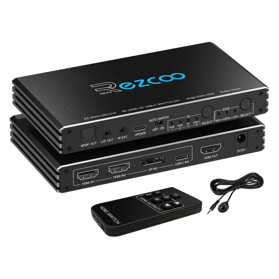 Новий Комутатор Rezcoo EZCOO EZ-SW41H21A HDMI/DP/USB-C Switch 4x1 [ProductHub SKU EZCOO(19)]