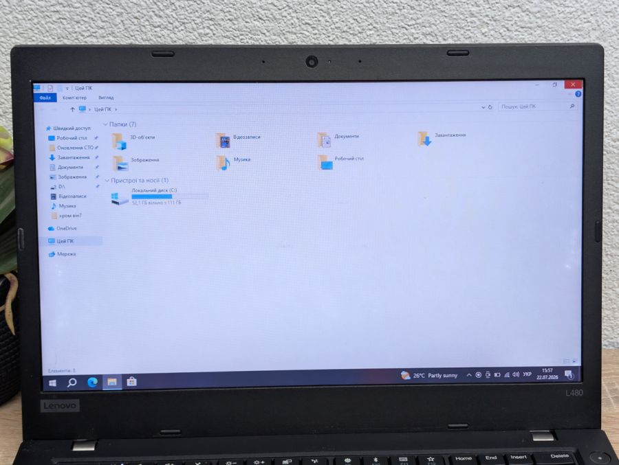Ноутбук Б/В Lenovo ThinkPad L480:14, Intel Core i5-8250U, 8 GB DDR4, Intel UHD Graphics, SSD 120Gb